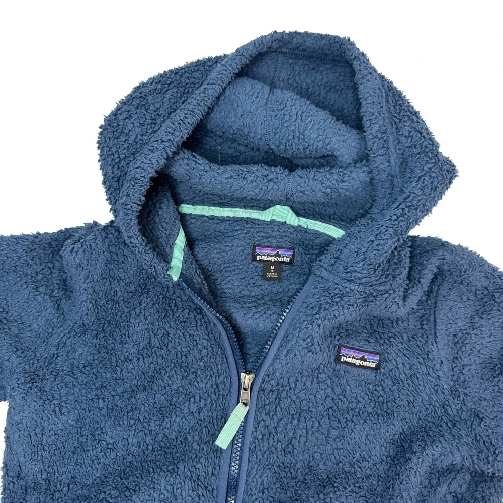 Patagonia Girls Sz 10 Los Gatos Hooded Jacket Blue Sherpa Fleece Full Zip Size M